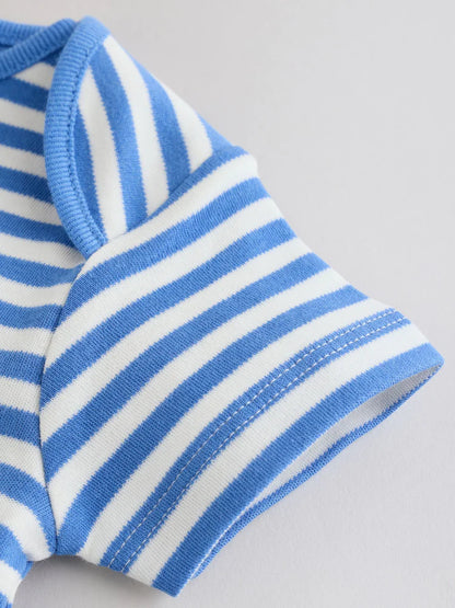 |BabyBoy| Conjunto Com 5 Bodies De Manga Curta Para Bebês, Modelo Ursinho Azul/Bege (5 unidades)