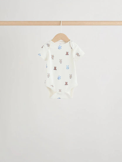 |BabyBoy| Conjunto Com 5 Bodies De Manga Curta Para Bebês, Modelo Ursinho Azul/Bege (5 unidades)