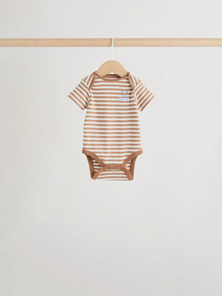 |BabyBoy| Conjunto Com 5 Bodies De Manga Curta Para Bebês, Modelo Ursinho Azul/Bege (5 unidades)
