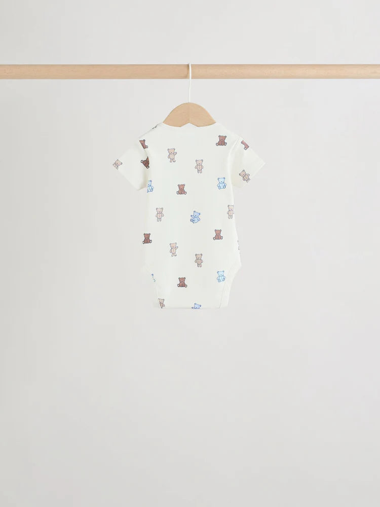 |BabyBoy| Conjunto Com 5 Bodies De Manga Curta Para Bebês, Modelo Ursinho Azul/Bege (5 unidades)