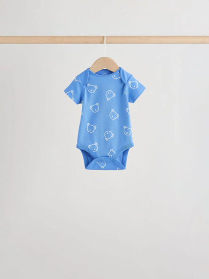 |BabyBoy| Conjunto Com 5 Bodies De Manga Curta Para Bebês, Modelo Ursinho Azul/Bege (5 unidades)