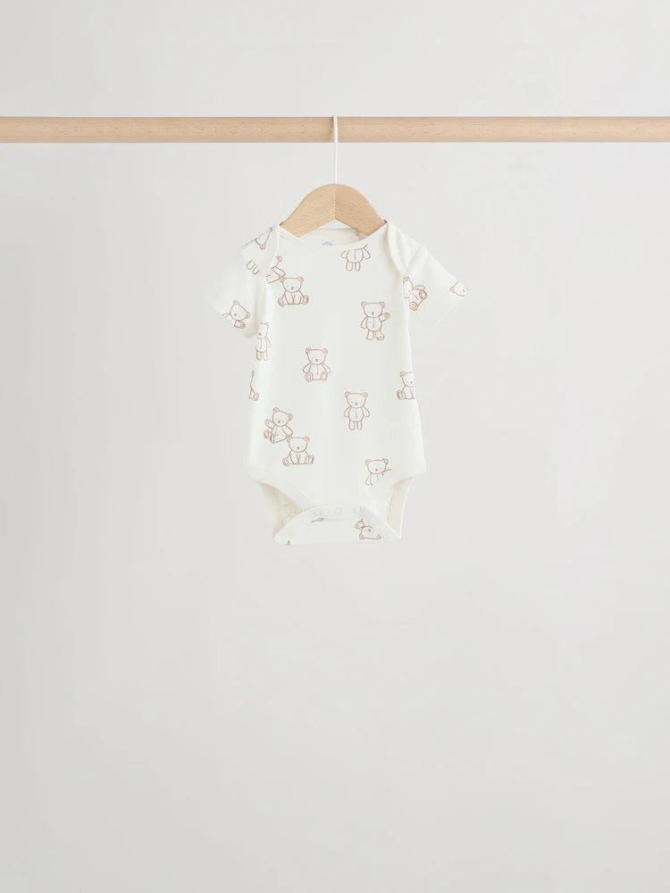 |BabyBoy| Conjunto Com 5 Bodies De Manga Curta Para Bebês, Modelo Ursinho Azul/Bege (5 unidades)