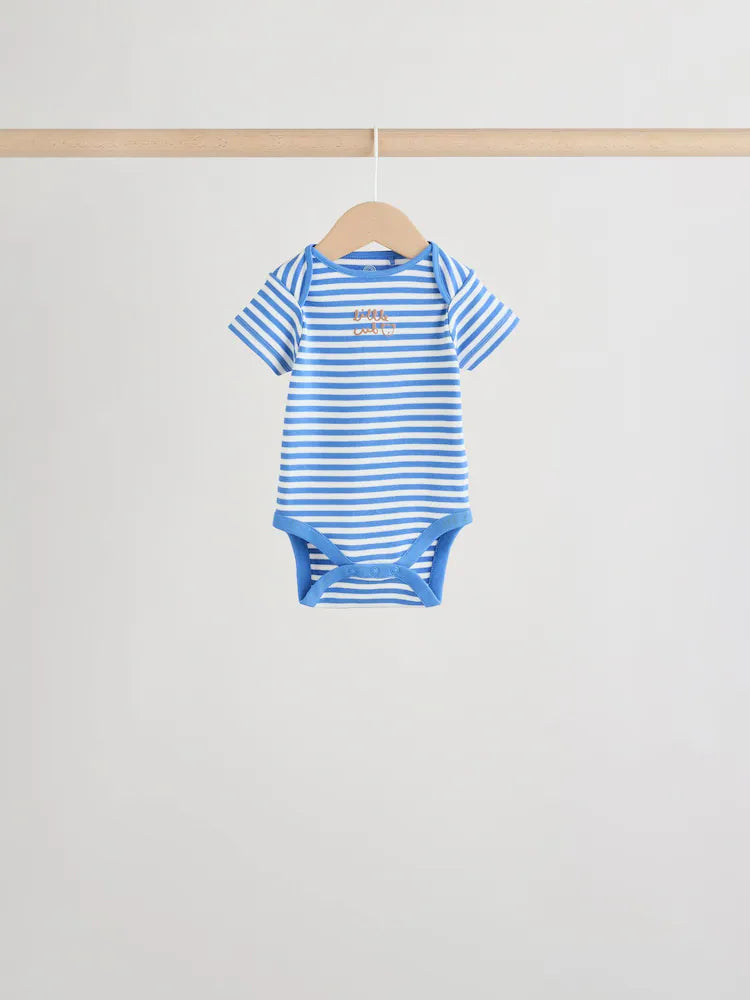 |BabyBoy| Conjunto Com 5 Bodies De Manga Curta Para Bebês, Modelo Ursinho Azul/Bege (5 unidades)