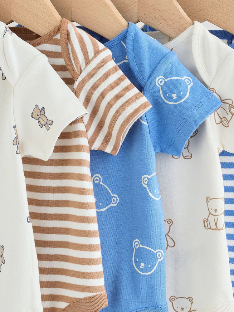 |BabyBoy| Conjunto Com 5 Bodies De Manga Curta Para Bebês, Modelo Ursinho Azul/Bege (5 unidades)