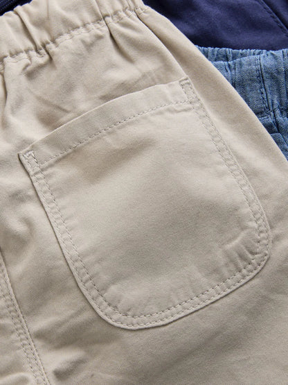 |Boy| Kit Com 3 Shorts De Vestir (sem fecho) – Azul-marinho, Bege-areia e Azul-chambray (3 meses a 7 anos)