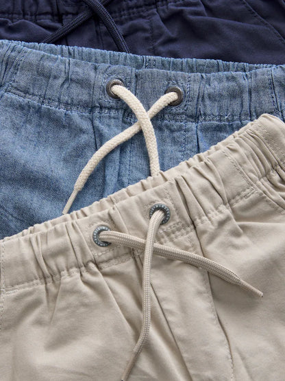 |Boy| Kit Com 3 Shorts De Vestir (sem fecho) – Azul-marinho, Bege-areia e Azul-chambray (3 meses a 7 anos)