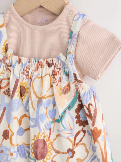 |BabyGirl| Conjunto De Jardineira e Body Para Bebê Com Estampa Floral Roxa (2 peças, de 0 meses a 3 anos)