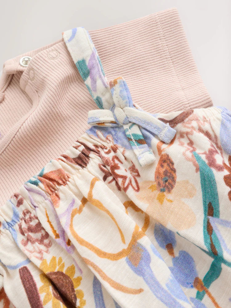 |BabyGirl| Conjunto De Jardineira e Body Para Bebê Com Estampa Floral Roxa (2 peças, de 0 meses a 3 anos)