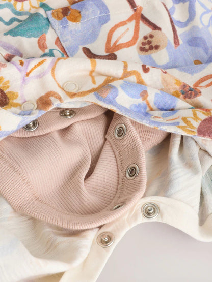 |BabyGirl| Conjunto De Jardineira e Body Para Bebê Com Estampa Floral Roxa (2 peças, de 0 meses a 3 anos)