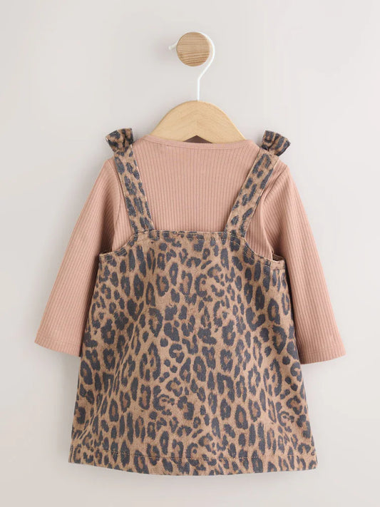 |BabyGirl| Conjunto de 3 peças com body de manga comprida e meia-calça com estampa de leopardo (0 meses a 2 anos)