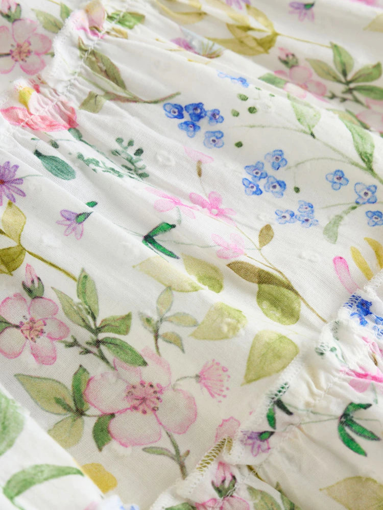 |BabyGirl| Conjunto De Vestido e Calcinha De Tecido Plano Com Estampa Floral Branca Para Bebê (0 meses a 2 anos)