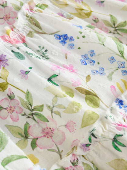 |BabyGirl| Conjunto De Vestido e Calcinha De Tecido Plano Com Estampa Floral Branca Para Bebê (0 meses a 2 anos)