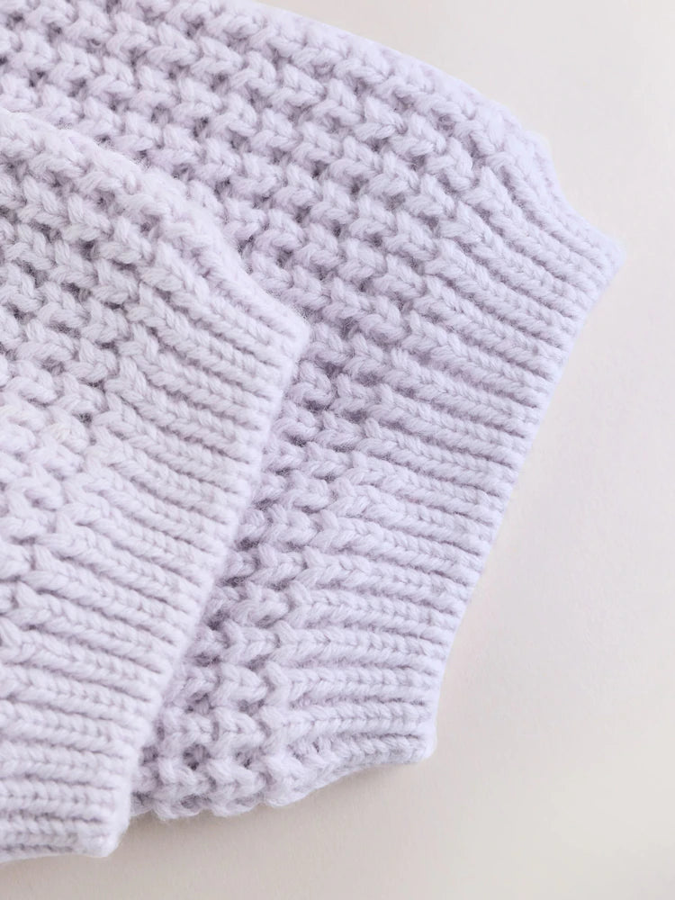 |BabyGirl| Casaquinho De Bebê Em Tricô Com Gola Franzida Lilás (0 meses a 2 anos)