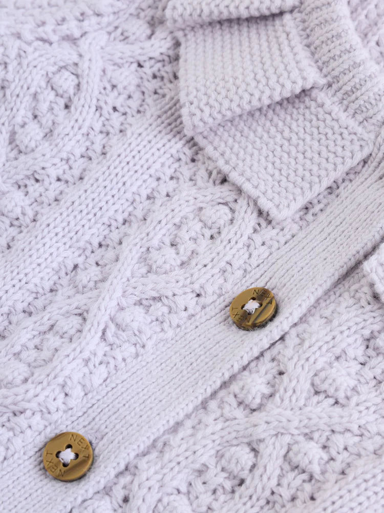 |BabyGirl| Casaquinho De Bebê Em Tricô Com Gola Franzida Lilás (0 meses a 2 anos)