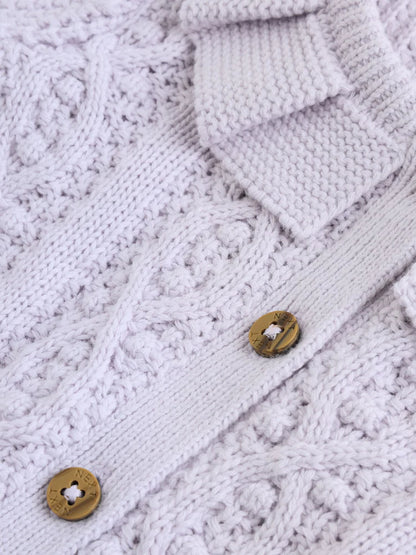 |BabyGirl| Casaquinho De Bebê Em Tricô Com Gola Franzida Lilás (0 meses a 2 anos)