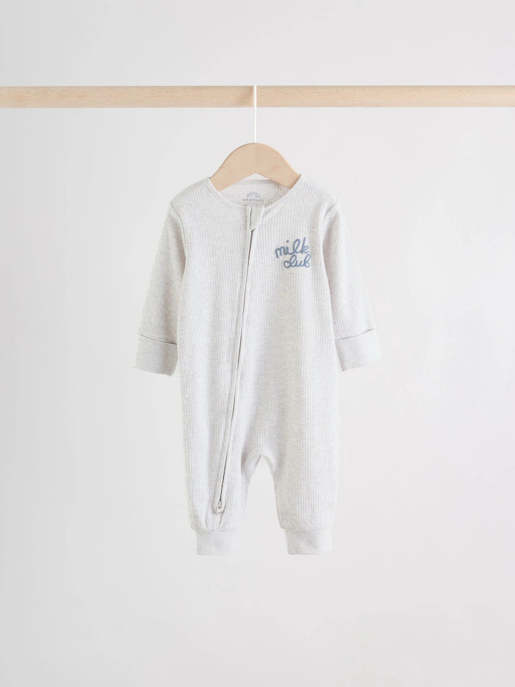 |BabyBoy| Conjunto De 3 Macacões Para Bebês Blue Milk Club Com Zíper Duplo (0 meses a 3 anos)