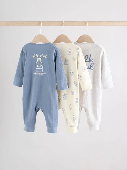 |BabyBoy| Conjunto De 3 Macacões Para Bebês Blue Milk Club Com Zíper Duplo (0 meses a 3 anos)