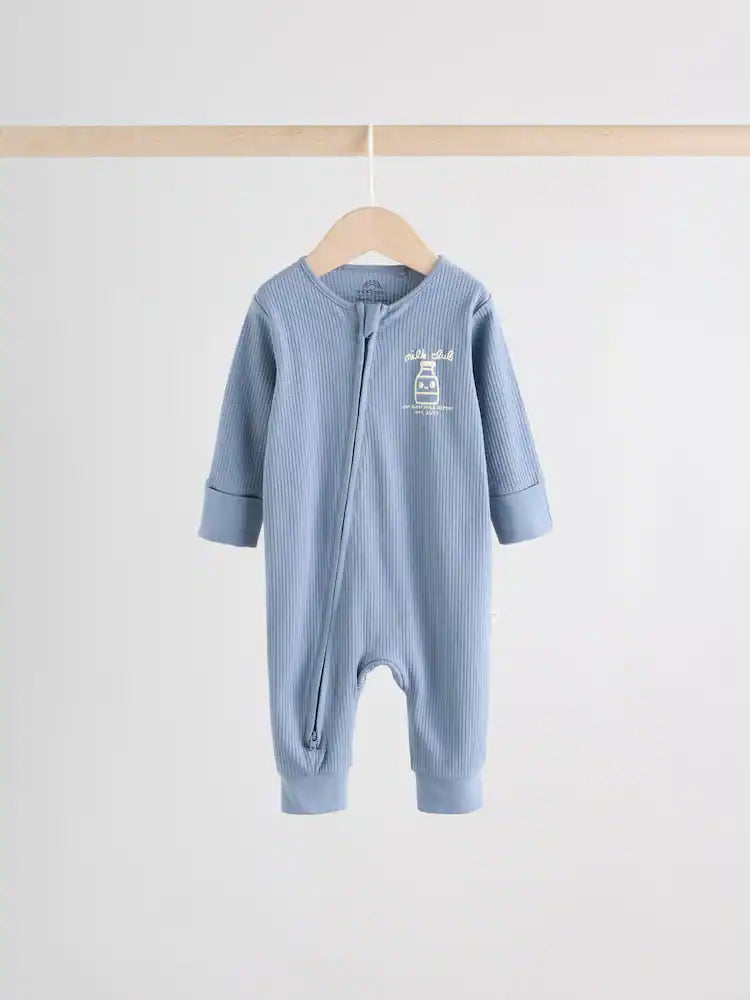 |BabyBoy| Conjunto De 3 Macacões Para Bebês Blue Milk Club Com Zíper Duplo (0 meses a 3 anos)