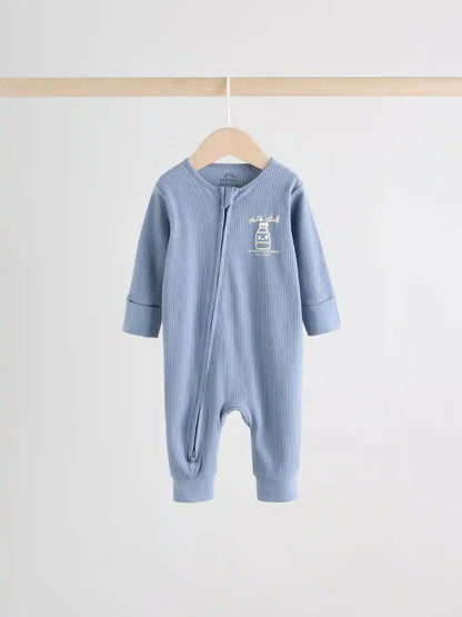|BabyBoy| Conjunto De 3 Macacões Para Bebês Blue Milk Club Com Zíper Duplo (0 meses a 3 anos)