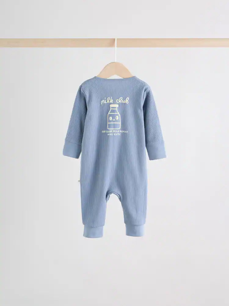 |BabyBoy| Conjunto De 3 Macacões Para Bebês Blue Milk Club Com Zíper Duplo (0 meses a 3 anos)
