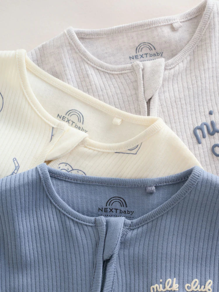 |BabyBoy| Conjunto De 3 Macacões Para Bebês Blue Milk Club Com Zíper Duplo (0 meses a 3 anos)
