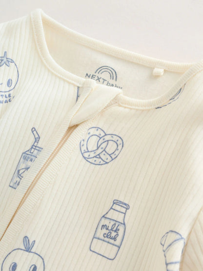 |BabyBoy| Conjunto De 3 Macacões Para Bebês Blue Milk Club Com Zíper Duplo (0 meses a 3 anos)