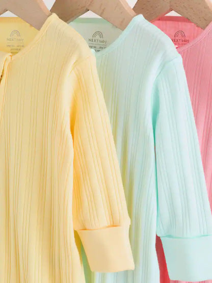 |BabyGirl| Conjunto De 3 Macacões De Dormir Rosa/Amarelo Para Bebês (0 meses a 3 anos)