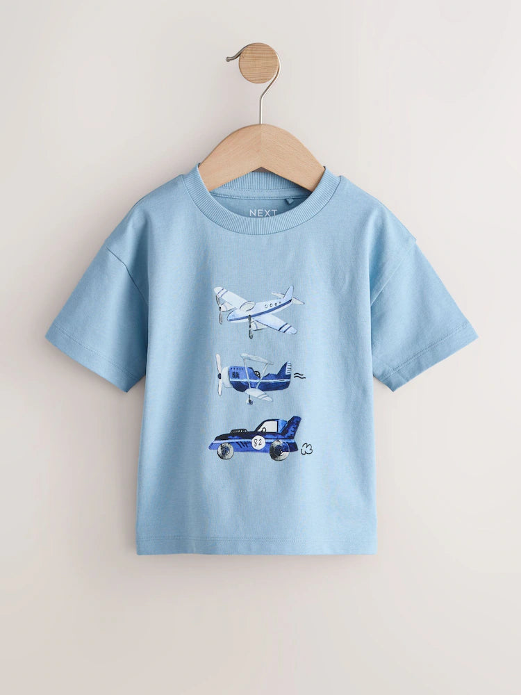 |Boy| Pacote Com 3 Camisetas De Manga Curta Com Estampa De Aviões Azuis (3 meses a 7 anos)