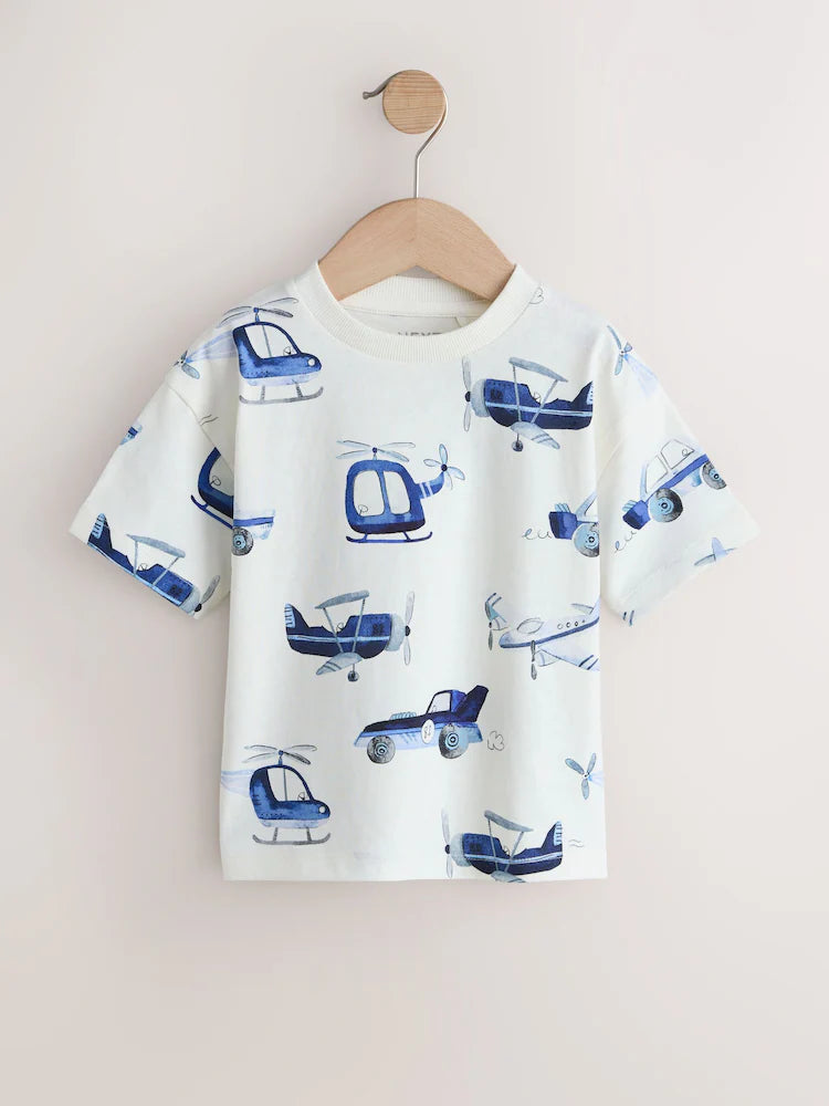 |Boy| Pacote Com 3 Camisetas De Manga Curta Com Estampa De Aviões Azuis (3 meses a 7 anos)