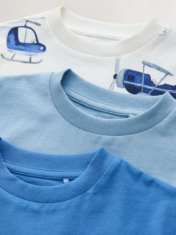 |Boy| Pacote Com 3 Camisetas De Manga Curta Com Estampa De Aviões Azuis (3 meses a 7 anos)