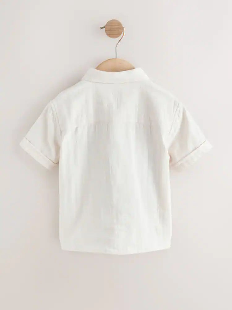 |Boy| Camisa De Manga Curta Bordada Com Tema De Vida Marinha Na Cor Cru (3 meses a 7 anos)