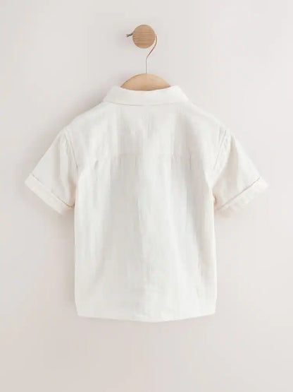 |Boy| Camisa De Manga Curta Bordada Com Tema De Vida Marinha Na Cor Cru (3 meses a 7 anos)