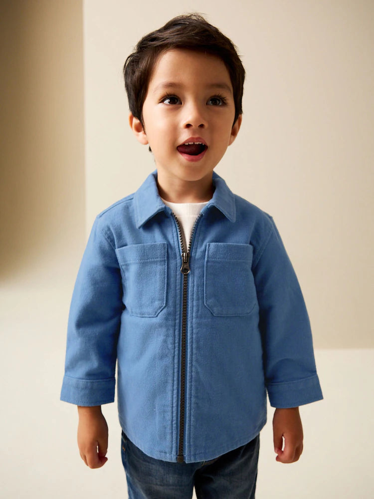 |Boy| Sobretudo Azul Em Denim Escovado Com Zíper (3 meses a 7 anos)