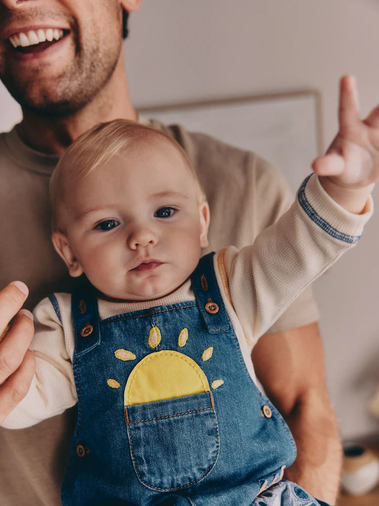 |BabyGirl| Conjunto De Jardineira e Body Jeans Para Bebê Bright Farm (0 meses a 2 anos)