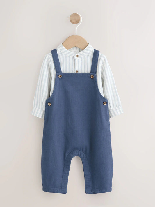 |BabyBoy| Conjunto De Jardineira e Body Azul Marinho Em Algodão Tecido Para Bebê (0 meses a 3 anos)