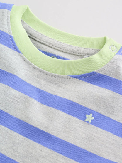 |BabyBoy| Conjunto De 6 Peças Para Bebê, Composto Por Camiseta e Calça De Moletom Listrada azul e verde (0 meses a 3 anos)