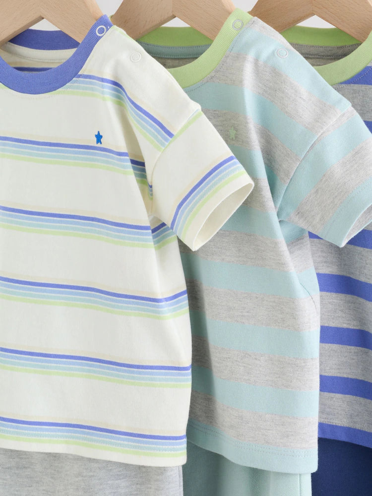 |BabyBoy| Conjunto De 6 Peças Para Bebê, Composto Por Camiseta e Calça De Moletom Listrada azul e verde (0 meses a 3 anos)