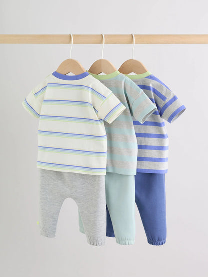 |BabyBoy| Conjunto De 6 Peças Para Bebê, Composto Por Camiseta e Calça De Moletom Listrada azul e verde (0 meses a 3 anos)