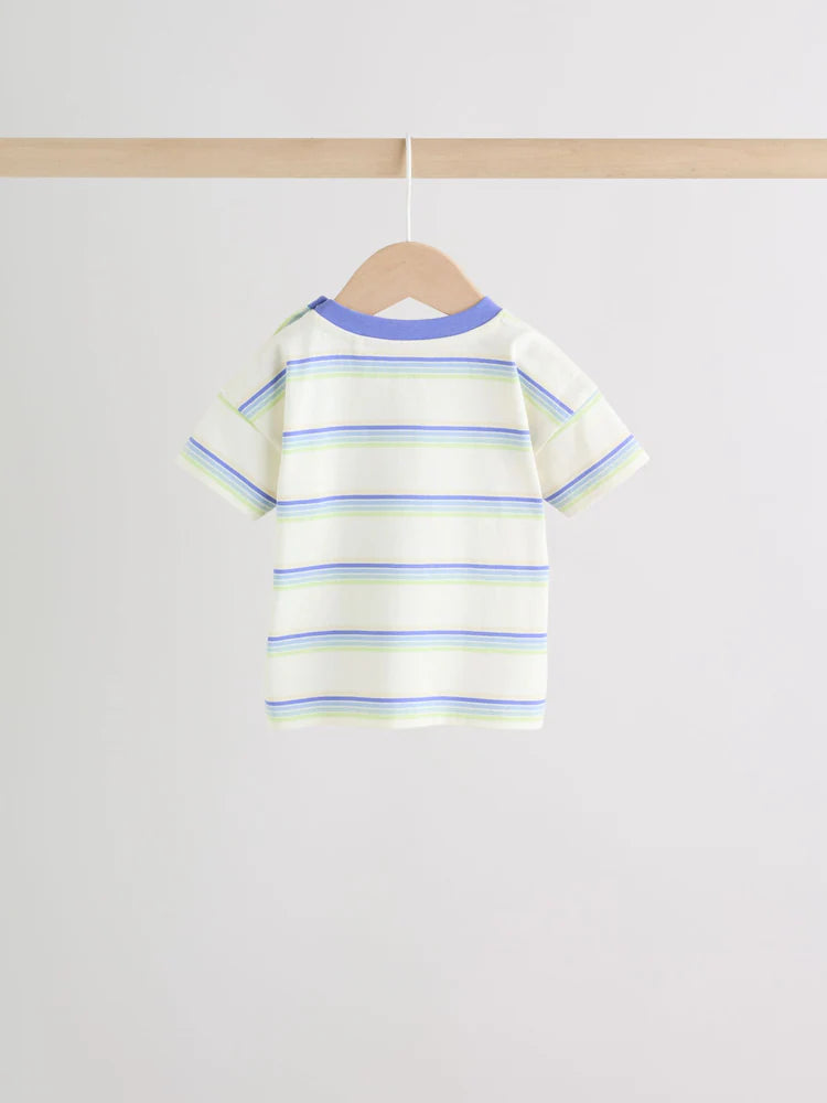 |BabyBoy| Conjunto De 6 Peças Para Bebê, Composto Por Camiseta e Calça De Moletom Listrada azul e verde (0 meses a 3 anos)