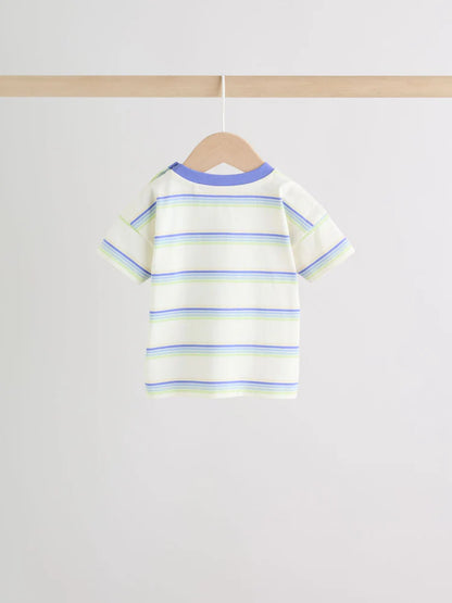 |BabyBoy| Conjunto De 6 Peças Para Bebê, Composto Por Camiseta e Calça De Moletom Listrada azul e verde (0 meses a 3 anos)