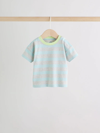 |BabyBoy| Conjunto De 6 Peças Para Bebê, Composto Por Camiseta e Calça De Moletom Listrada azul e verde (0 meses a 3 anos)