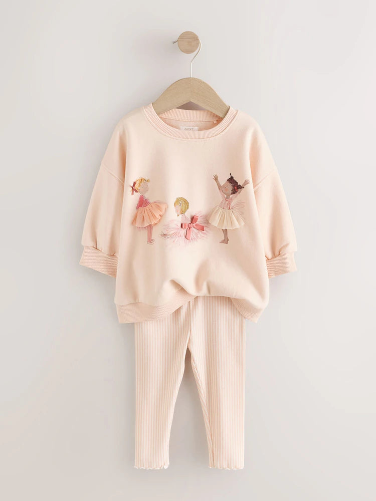 |Girl| Conjunto De Moletom e Leggings Com Estampa De Bailarinas Rosa (3 meses a 7 anos)