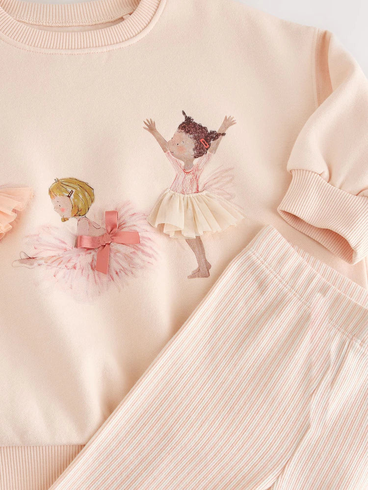 |Girl| Conjunto De Moletom e Leggings Com Estampa De Bailarinas Rosa (3 meses a 7 anos)