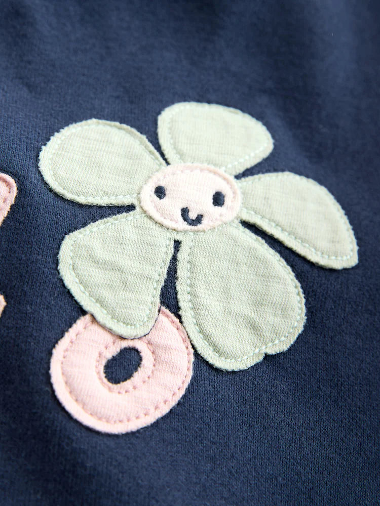 |Girl| Conjunto De Moletom e Leggings Azul Marinho Com Estampa Floral (3 meses a 7 anos)