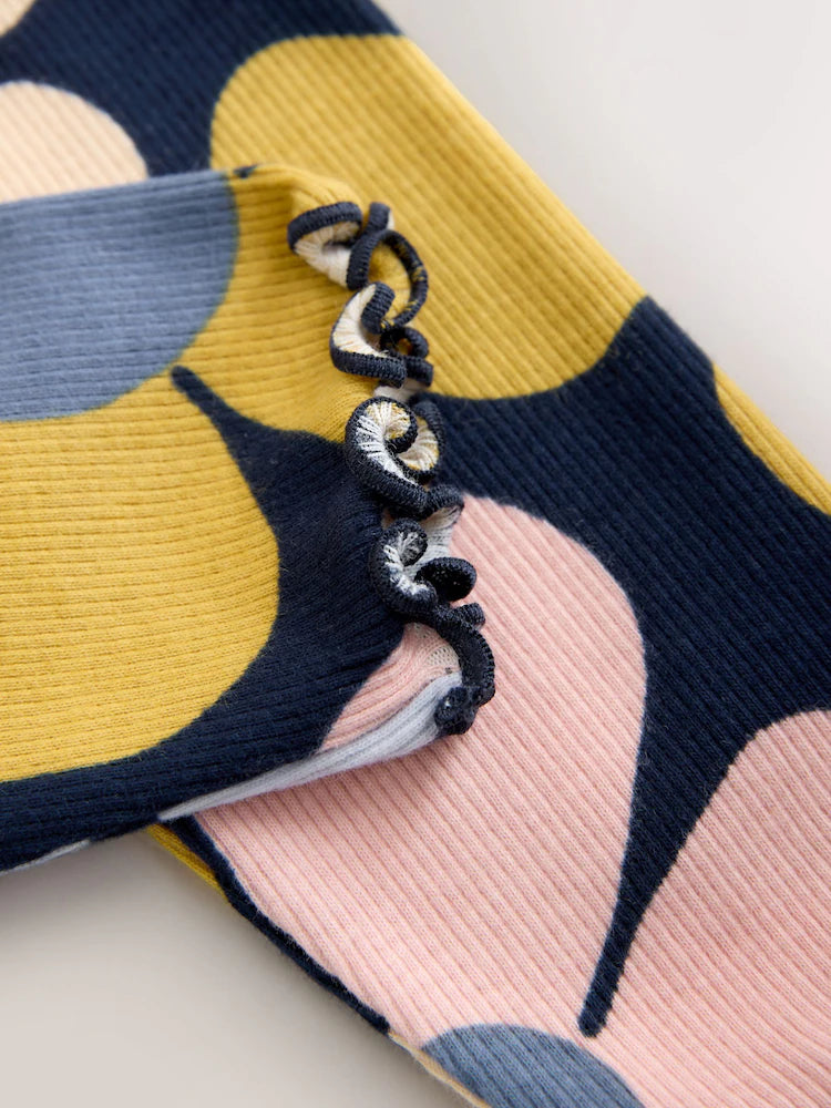 |Girl| Conjunto De Moletom e Leggings Azul Marinho Com Estampa Floral (3 meses a 7 anos)