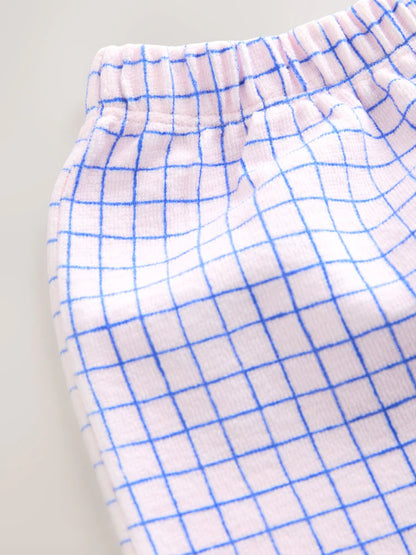 |Girl| Calças De Perna Larga Com Babados e Estampa Xadrez Rosa/Azul (3 meses a 7 anos)