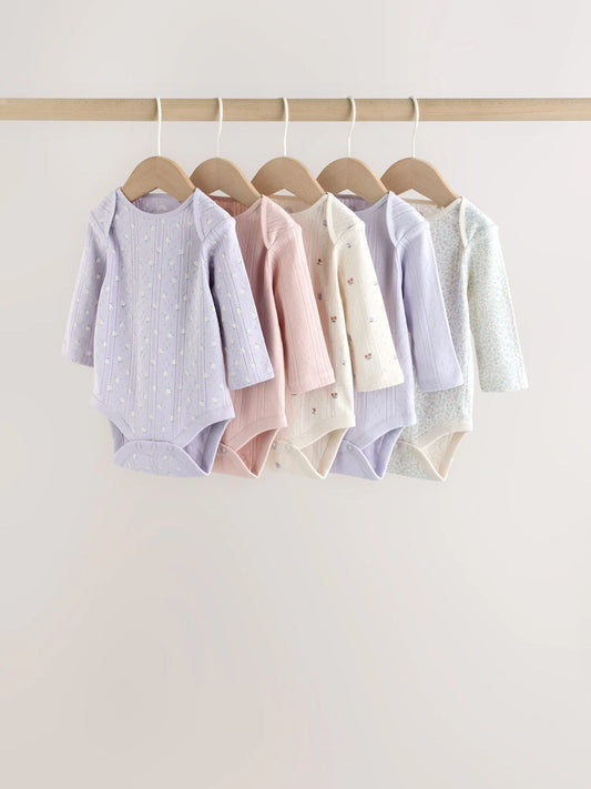 |BabyGirl| Conjunto De 5 Bodies De Manga Comprida Roxos Para Bebês