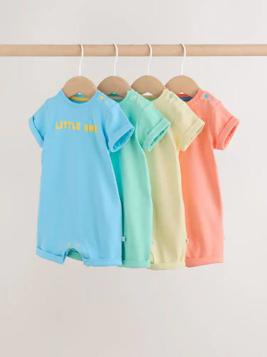 |BabyBoy| Conjunto Com 4 Macacões De Bebê Em Algodão 100% Com Slogan Vibrante
