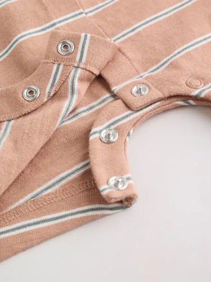 |BabyBoy| Conjunto Com 3 Macacões De Bebê Em Malha Listrada Neutra