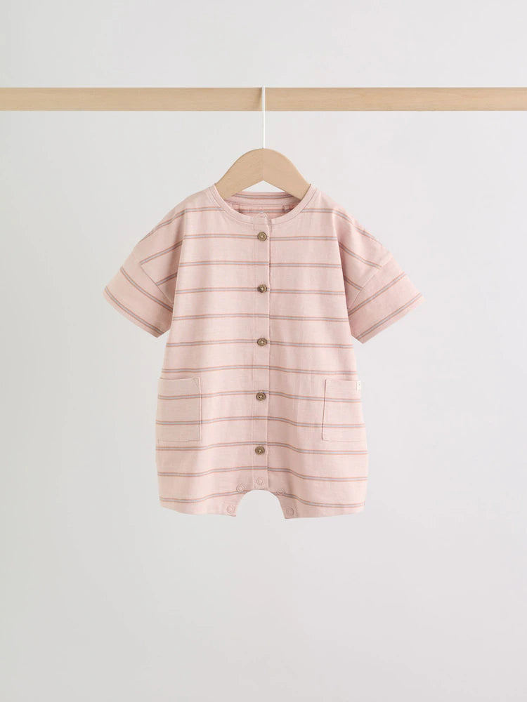 |BabyBoy| Conjunto Com 3 Macacões De Bebê Em Malha Listrada Neutra